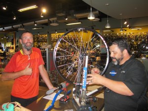 Matt the total legend, making our new rear wheel