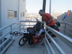 Negotiating the tight switch backs of the ramp