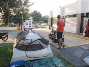 Camping at a toll booth