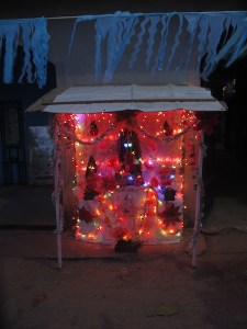 In the village, there were tonnes of nativity scenes. Baby Jesus gets placed only on Christmas day, but we thought he'd been knicked! 