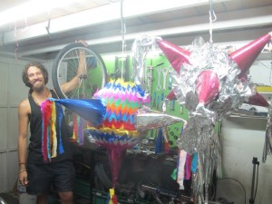 Joe getting involved with the  pinatas