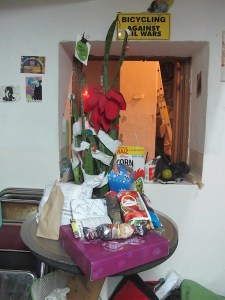 A Mexican Christmas tree by cyclists.