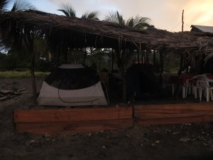 A sweet campsite at the beach under the shelter  of Pablo's restaurant