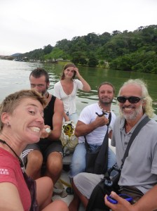 On the dinghy with the crew of the Micamale, the 50' yacht that will deliver us to Cartagena.