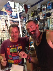 Bren with Manuel, the owner of the Casa and the local bike shop. With our new SON hub.