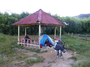Camping under this leaky rotunda in a hail storm