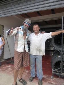 This lovely mechanic came out to help and buy us the new bearings. His name was 'Jesus'. Seriously. Jesus helped us regrease our pedals.