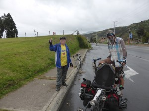 This old Colombian bloke chased us up a hill on his bike in the rain to give us an energy drink. Legend!
