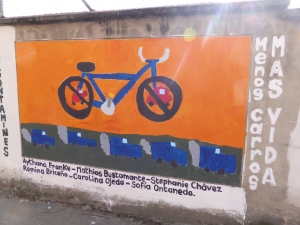 Student art work in Loja  promoting the environmental aspects of cycling