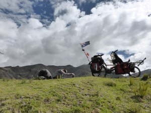 Stretching the tight legs after a luxurious  10 days off the bike in Cusco.