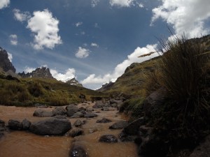 A pink mineral stream in Huascaran NP
