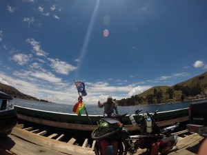 On the ferry crossing Titicaca in Bolivia