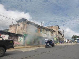 Fumigating the town of Kimbiri. We had to evacuate the hostel we were staying in, although we thought we were meant to stay in our room. Just glad it wasn't a fire.