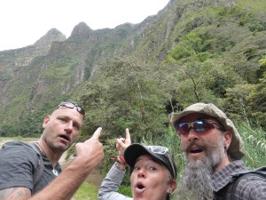 Our 1st sighting of Machu Picchu ruins right up on top there. Thats we=here we hike up the next day