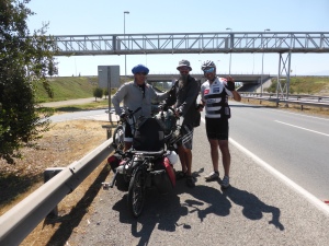 Meeting Alvaro the Bici clown on our final 20kms into Santiago