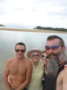 Walking down the beach in Noosa with Brens mum & brother