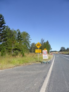 Road works mean the traffic slows down, but it also means no shoulder to ride on