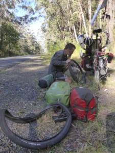 And there goes the rear tyre sidewall. Joy! (and later that day we lost our pump - joy)